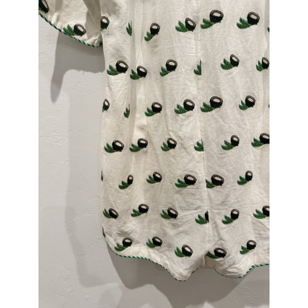 FARM RIO Embroidered Coconut Romper Jumpsuit Shorts Cross Stitch Linen Medium - Picture 16 of 16